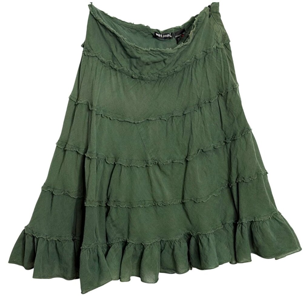 Y2K Wet Seal Fairy Skirt Womens Size S Tiered Green 100% Cotton Lightweight